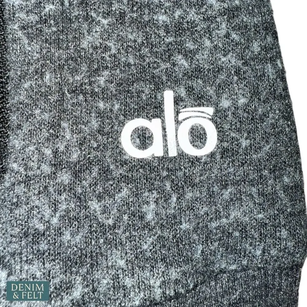 Alo Yoga Ribbed Sleeve Full Zip‎ Performance Hoodie Zipper Pockets Heather Gray
